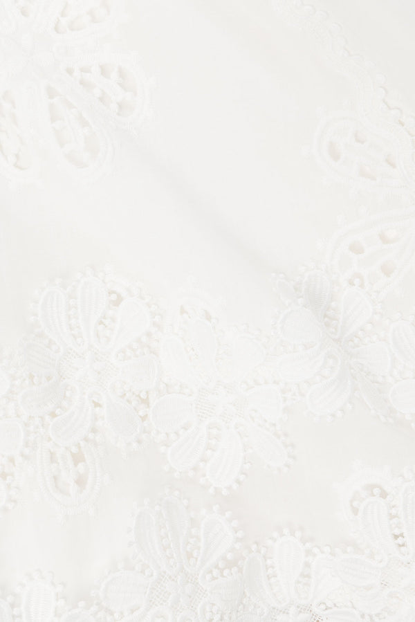 Simona Long Sleeve Embroidered Front Tie Mini Dress - Stella Marina Print - White