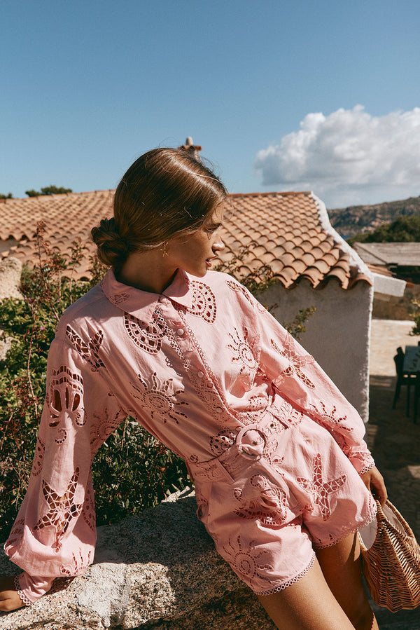 Corallo Rosa Embroidered High Waist Carilo Shorts