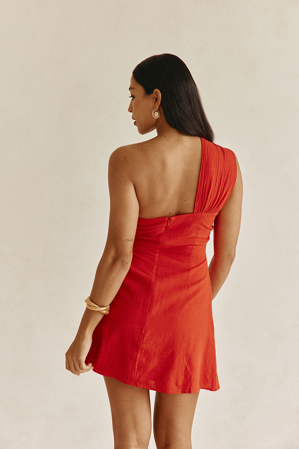 Red One Shoulder Mini Dimmi Dress