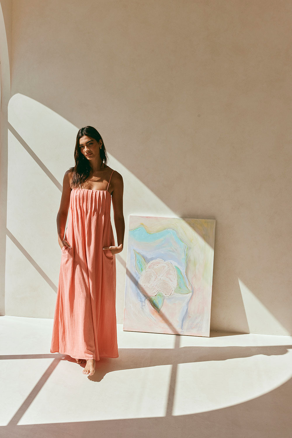 Pink Strappy Pleated Maxi Ada Dress 