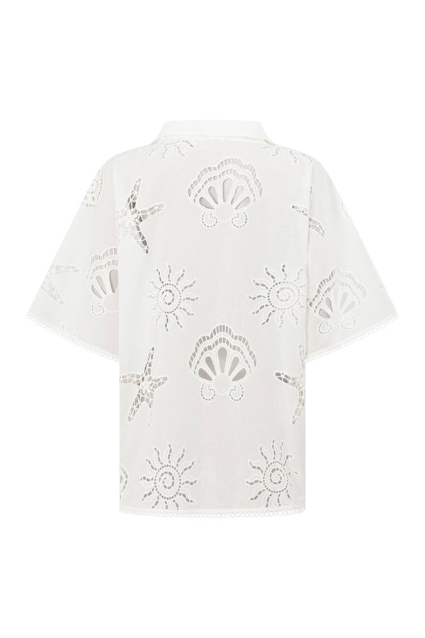 Nissi Collared White Embroidered Short Sleeve Shirt - Corallo Bianca