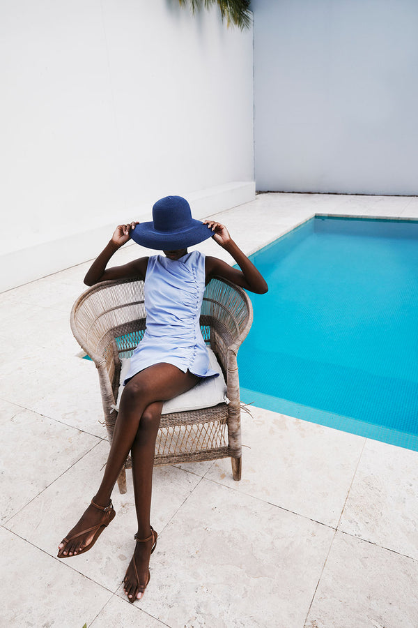 Blue Ruched Button Mini Alchemy Dress