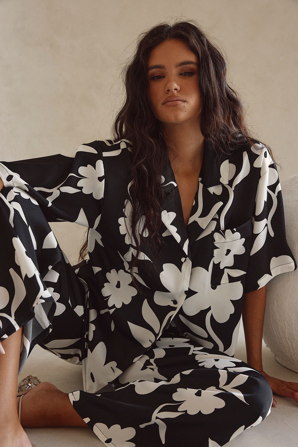 Black Alma Caroline Floral Print Button Up Enza Top