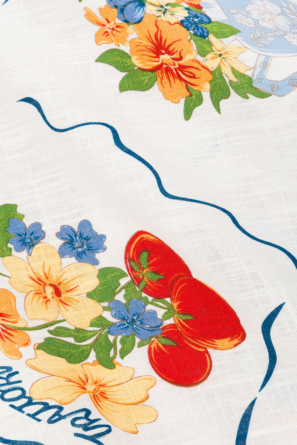 White Trattoria Print Drawstring Long Sleeve Amorina Top