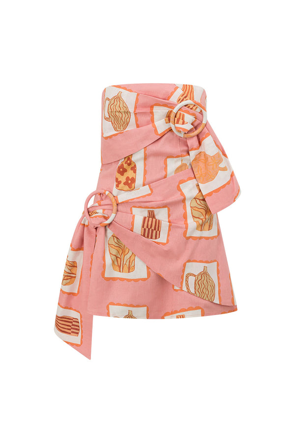 Pink Florero Print Strapless Mini Emilia Dress