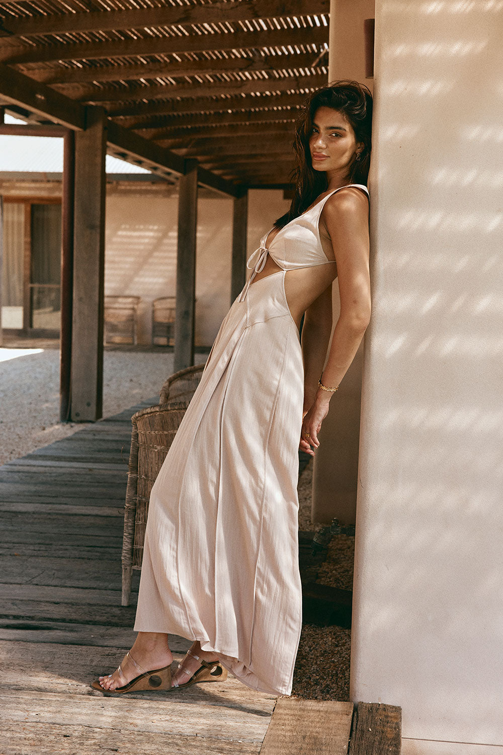 lliska Backless Cutout Maxi Dress - Stone