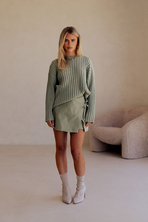 Sage Green Asymmetric Wrap Mini Rocio Skort