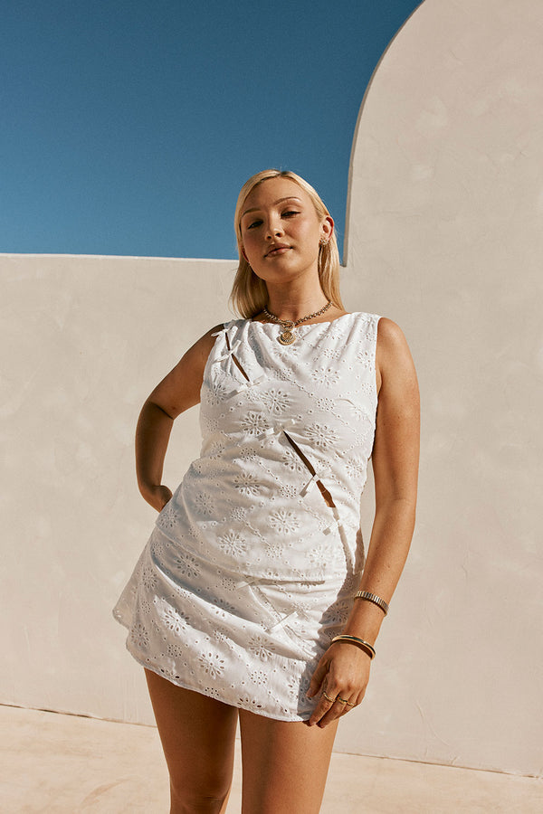 White Broderie A Line Mini Freya Skirt