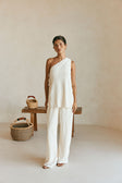 Cream High Waist Elastic Drawstring Zen Pants