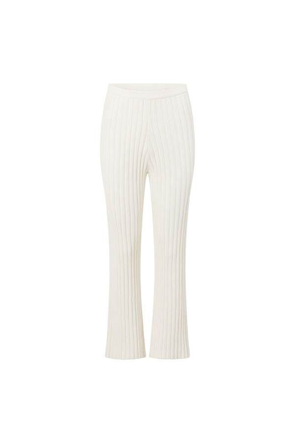 White Ribbed Knit Elastic Audri Pants