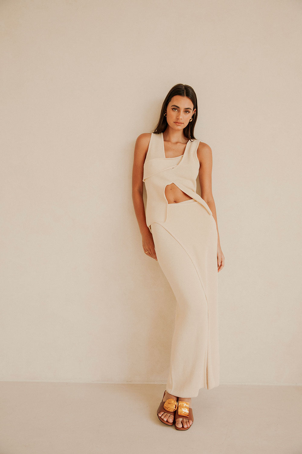 Cream Front Split Wrap Maxi Bridget Skirt