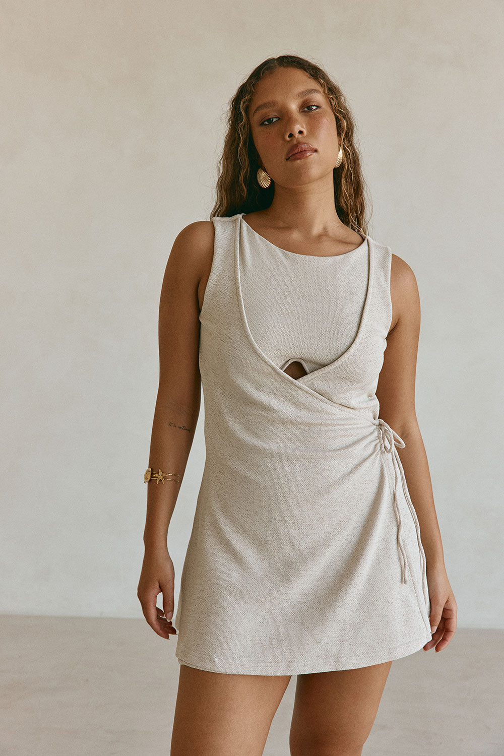 Beige Wrap Mini Kiana Dress