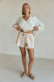 Pink Vintage Bloom Print Elastic Drawstring Adalyn Shorts