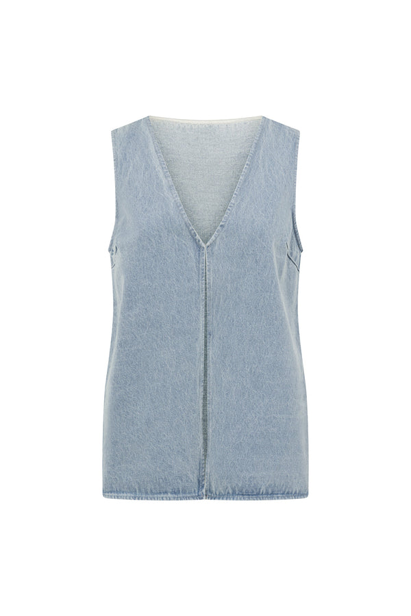 Blue Denim Open V Neck Loralei Top