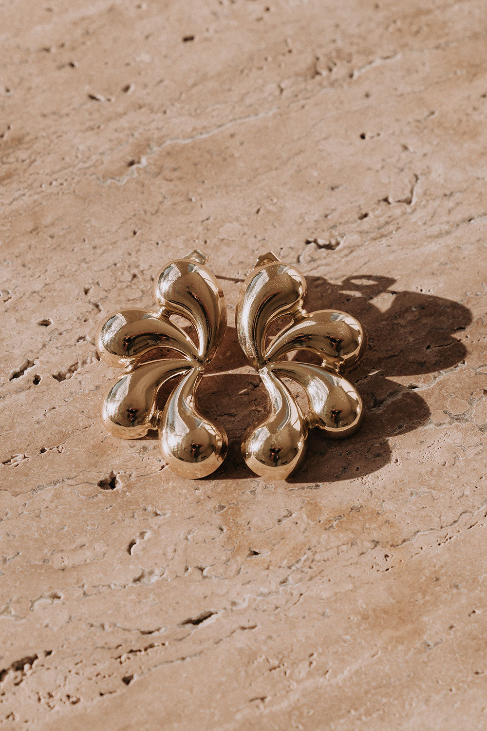 Gold Toned Stainless Steel Rounded Solare Earrings