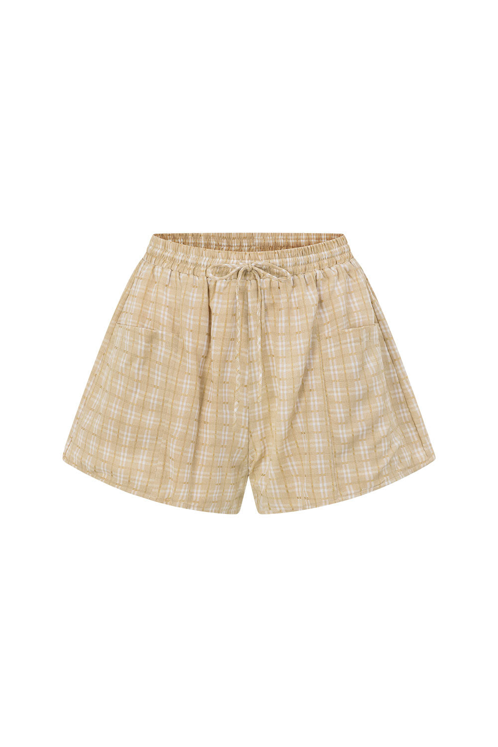 Khaki Gingham Elastic Drawstring Rylia Shorts