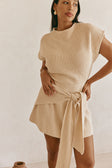 Beige Cotton Knit Draped Mini Lovina Dress