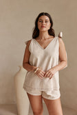 Cream Elastic Drawstring Elixir Shorts