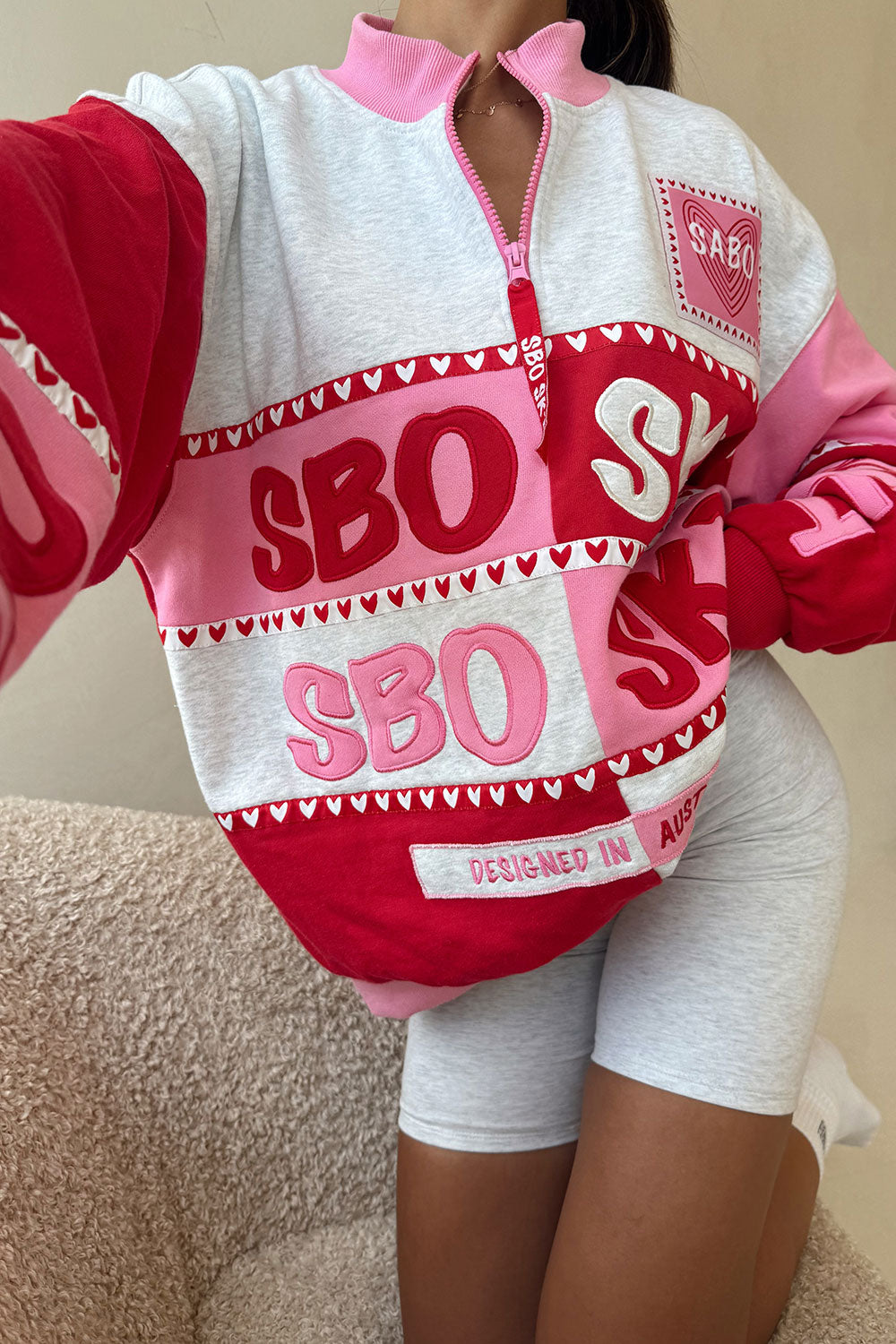 Pink and Red Terry Oversized Vintage Smitten Sweater