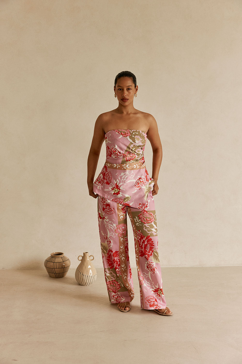 Pink Botanic Patch Floral Print Strapless Marleigh Top