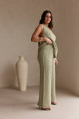 Green Cotton Knit High Waist Azari Pants