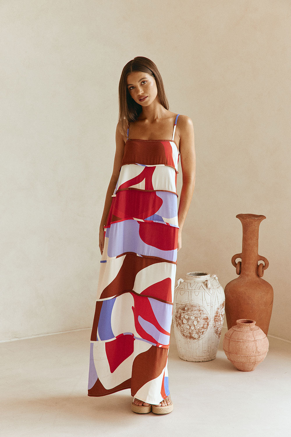 Valley Red Print Strappy Tiered Maxi Aitana Dress