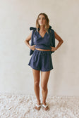 Dark Blue Denim Elastic Drawstring Elixir Shorts