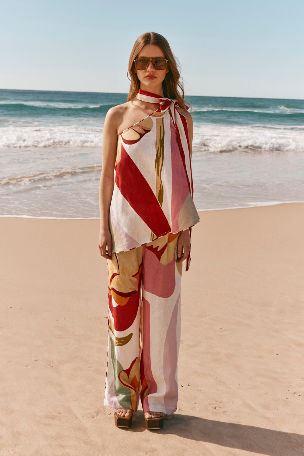 Red Estivo Abstract Print Bow Gabriela Top