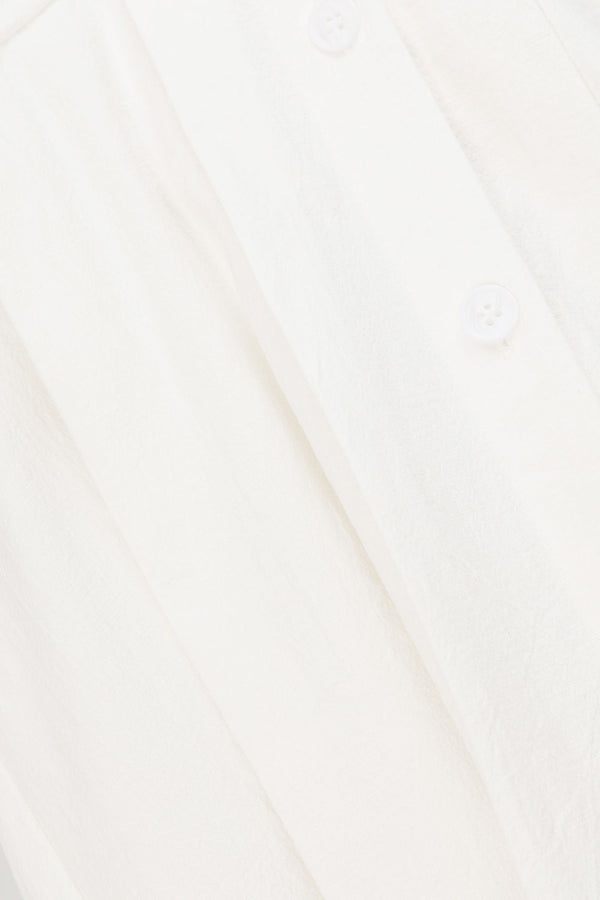 White Structured V Neck Pleated Vespera Top