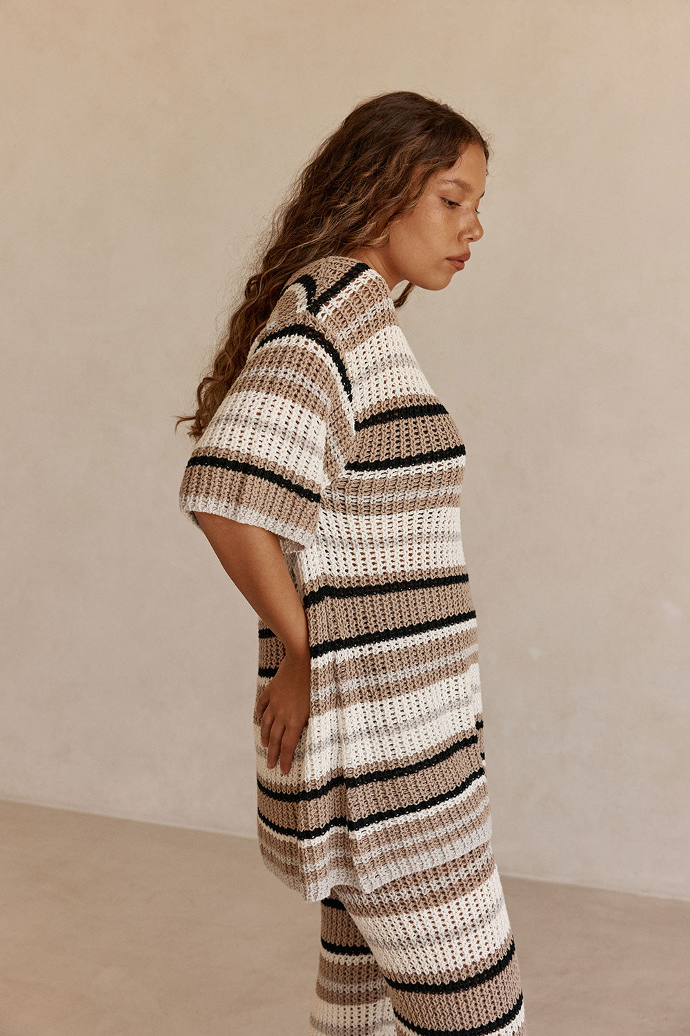 Tan and White Stripe Knit Java Top