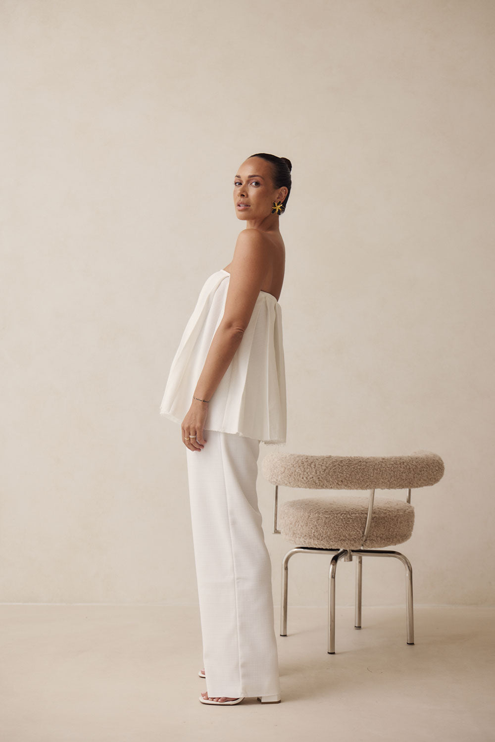 White Relaxed Elastic Drawstring Kamila Pants