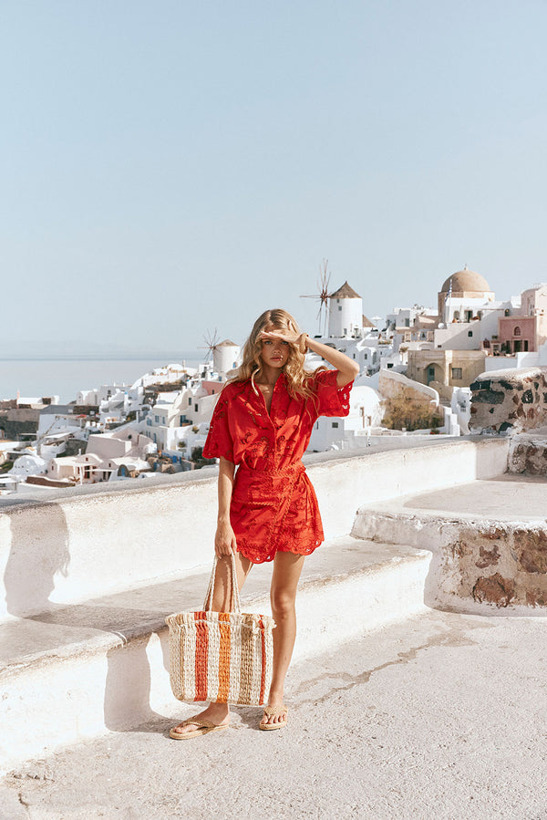 Florentina Mini Wrap Skirt - Red