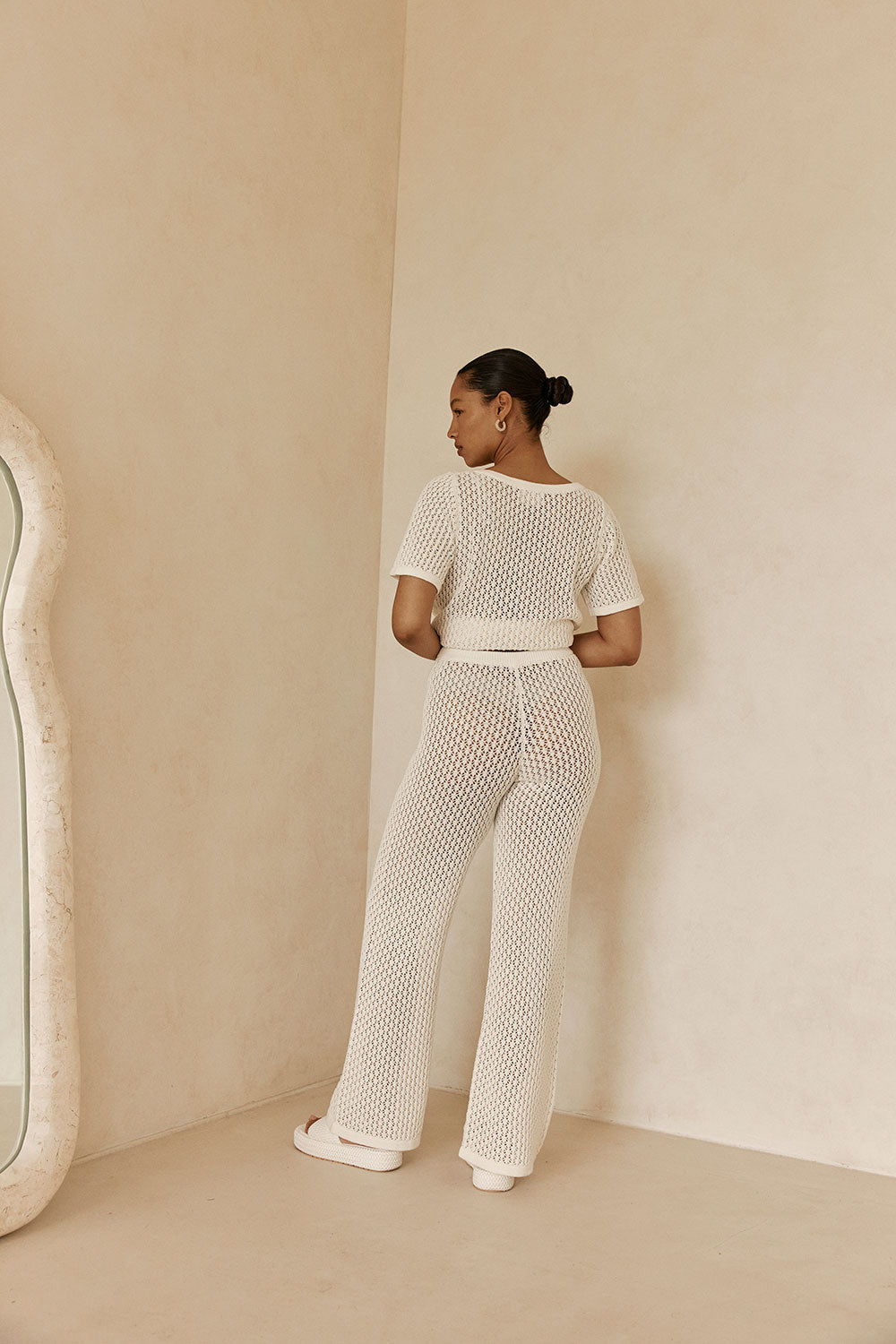 White Crochet Knit Button Up Milana Top