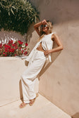 White Cotton Elastic Drawstring Gaia Pants