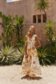 White Agalia Floral Print V Neck Maxi Clover Dress