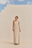 Jayden Split One Shoulder Maxi Dress - Tan & White