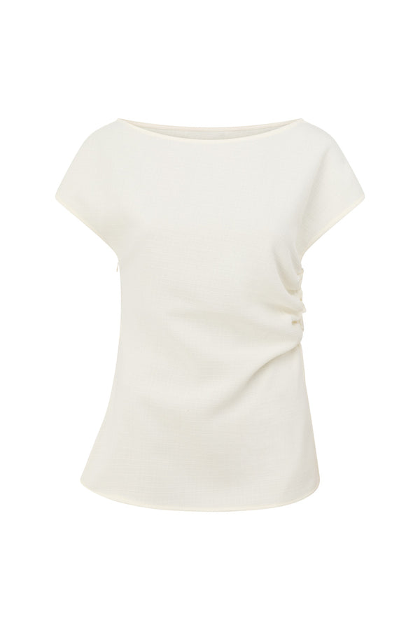 Cream Ruched Short Sleeve Zoya Top