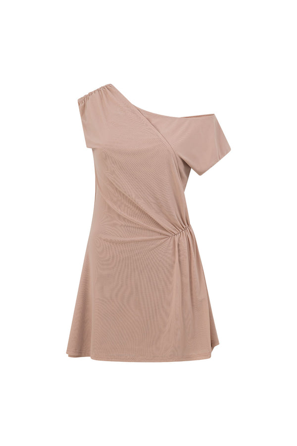 Musk Pink One Shoulder Gathered Mini Dally Dress