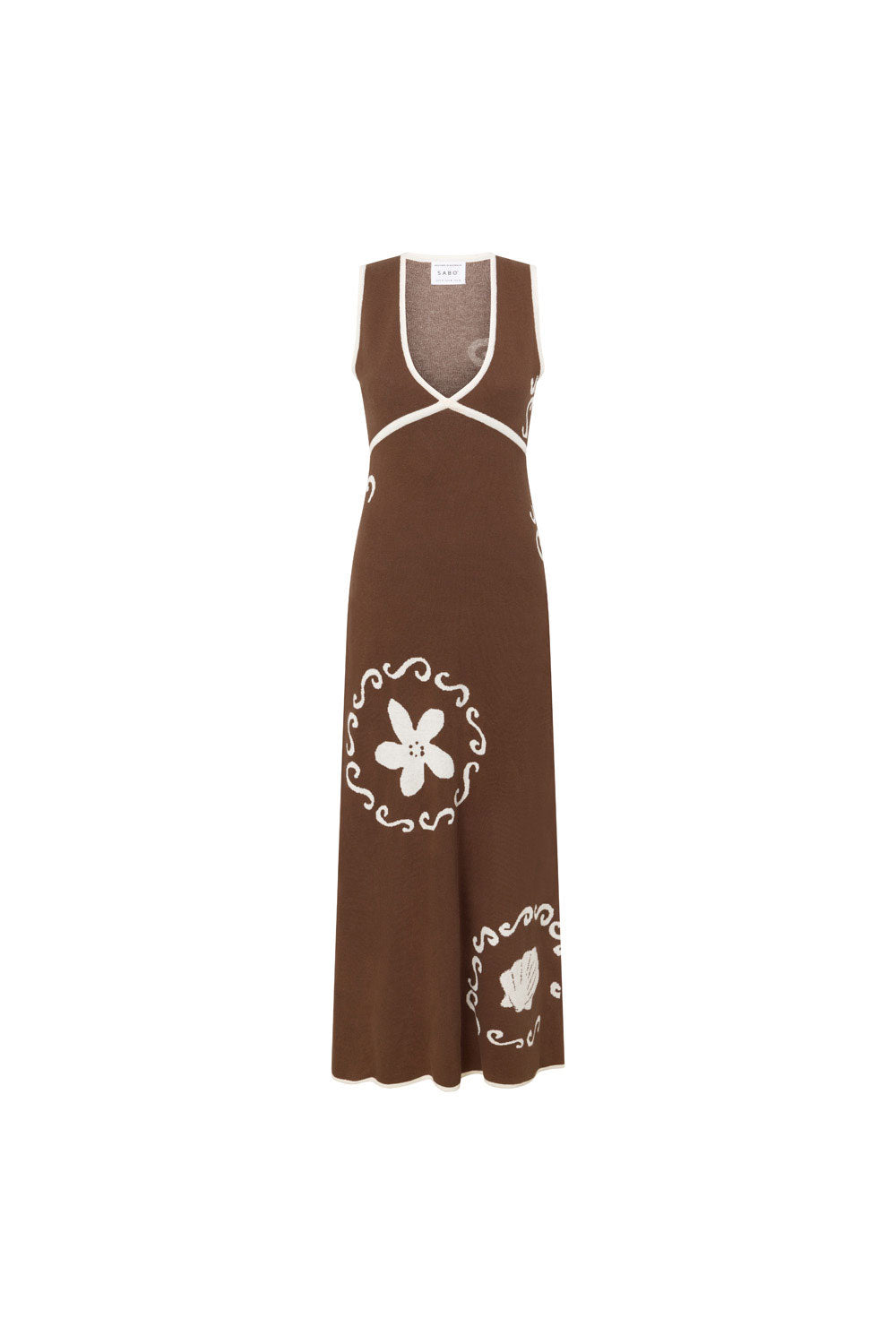 Emelia V Neckline Maxi Knit Dress - Brown, White