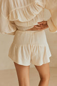 Cream High Waist Drawstring Panelled Huxley Shorts