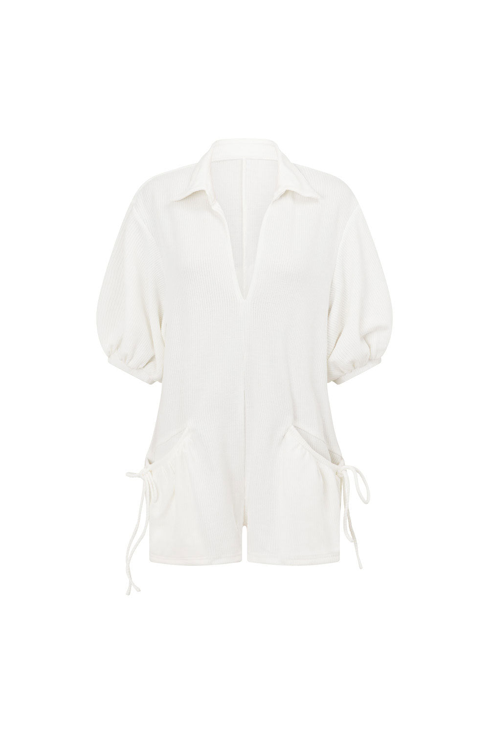 White Collar V Neck Puff Sleeve Airlie Playsuit