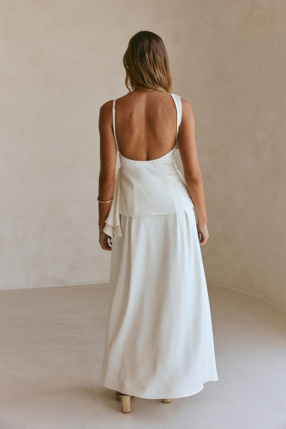White Asymmetric Ruched Backless Hailey Top