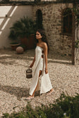 Beige Strapless Cut Out Side Split Maxi Belen Dress