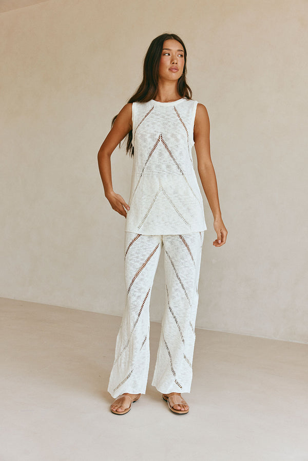 Cream Knit High Waist Ladder Pannel Josiah Pants
