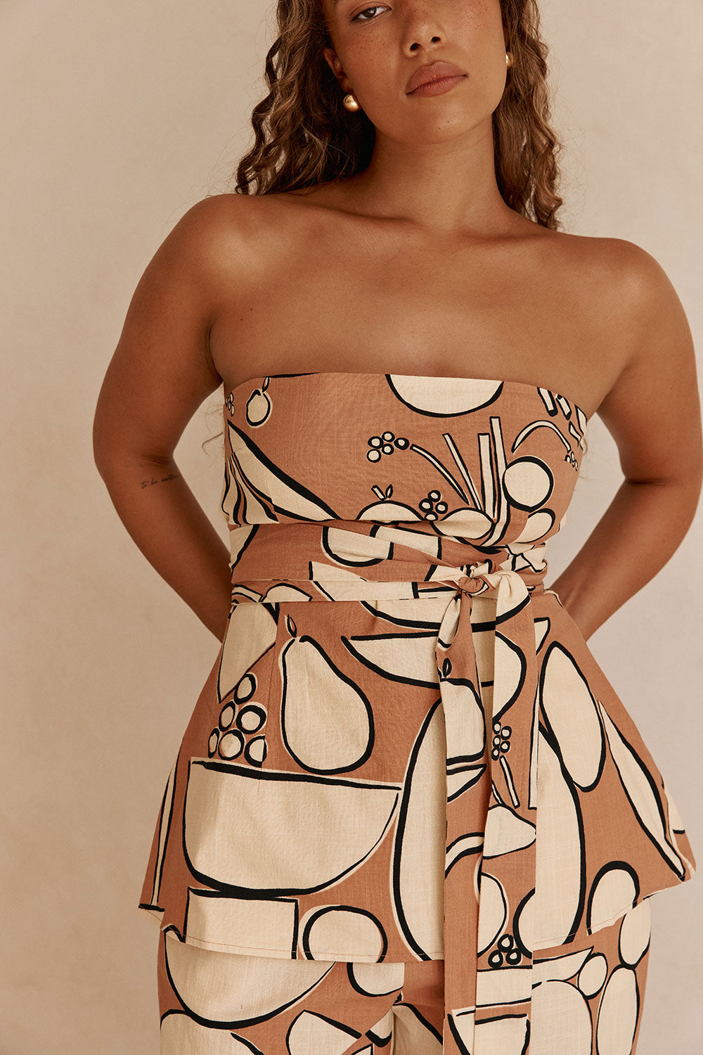 Orange Barossa Print Strapless Torquay Top
