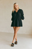 Ava Flounce Long Sleeve Mini Tie Dress - Black