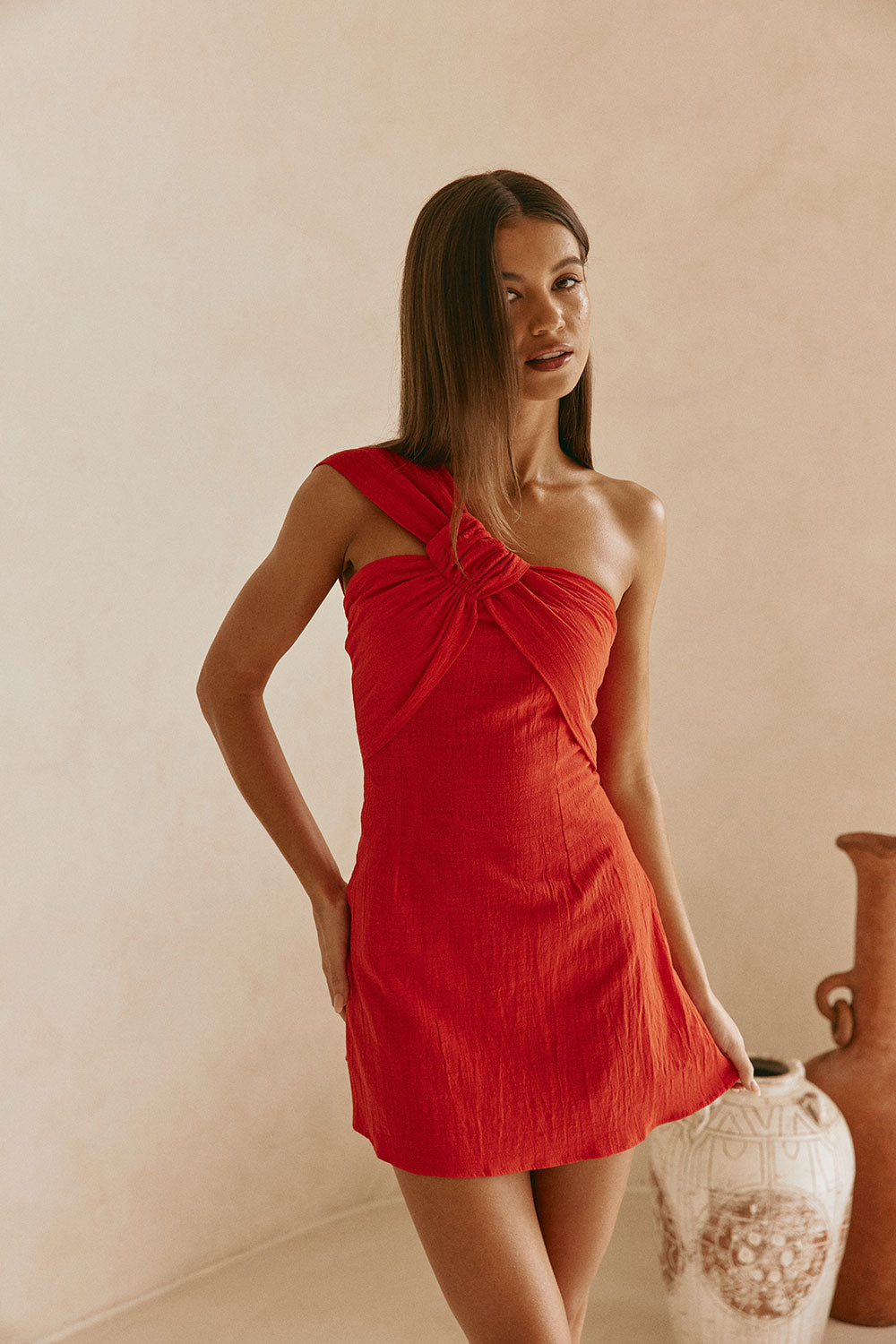 Red One Shoulder Mini Dimmi Dress