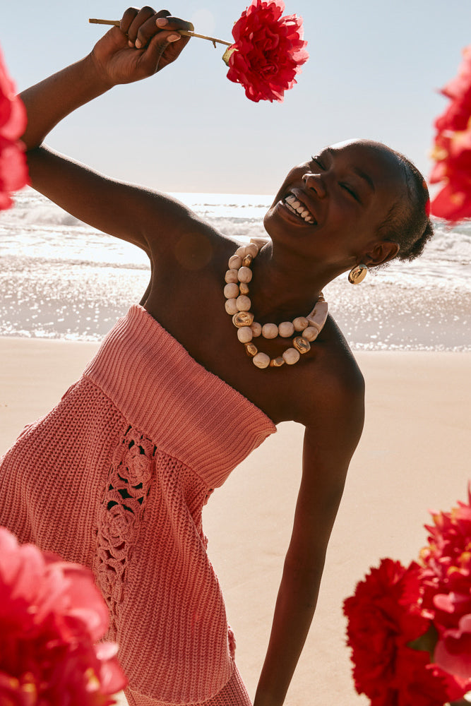 Rose Pink Knit Strappless Ellea Top