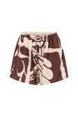Cream and Brown Painted Tiles Print Scarlet Shorts