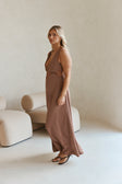 Brown  V Neck Cut Out Lace Maxi Dynasty Dress